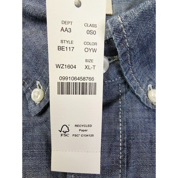 J. Crew Classic Size XLT Mens Blue Denim Organic Cotton Button Down Shirt NWT - Picture 6 of 10